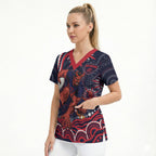 Personalized Melbourne Demons Mascot Scrub Top Aboriginal Dot Art - Dreamtime Football Mascot