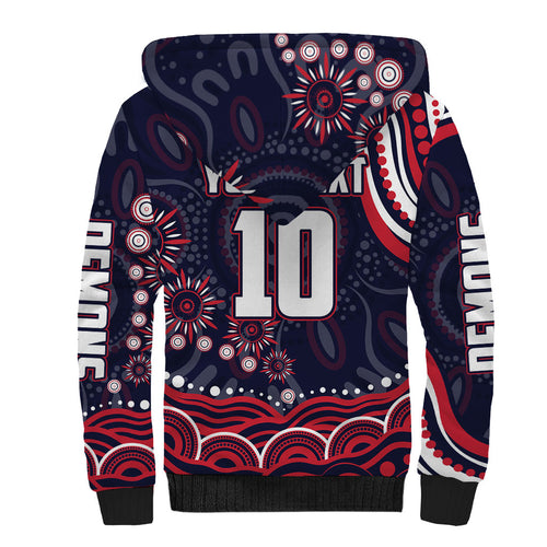 Personalized Melbourne Demons Mascot Sherpa Hoodie Aboriginal Dot Art - Dreamtime Football Mascot