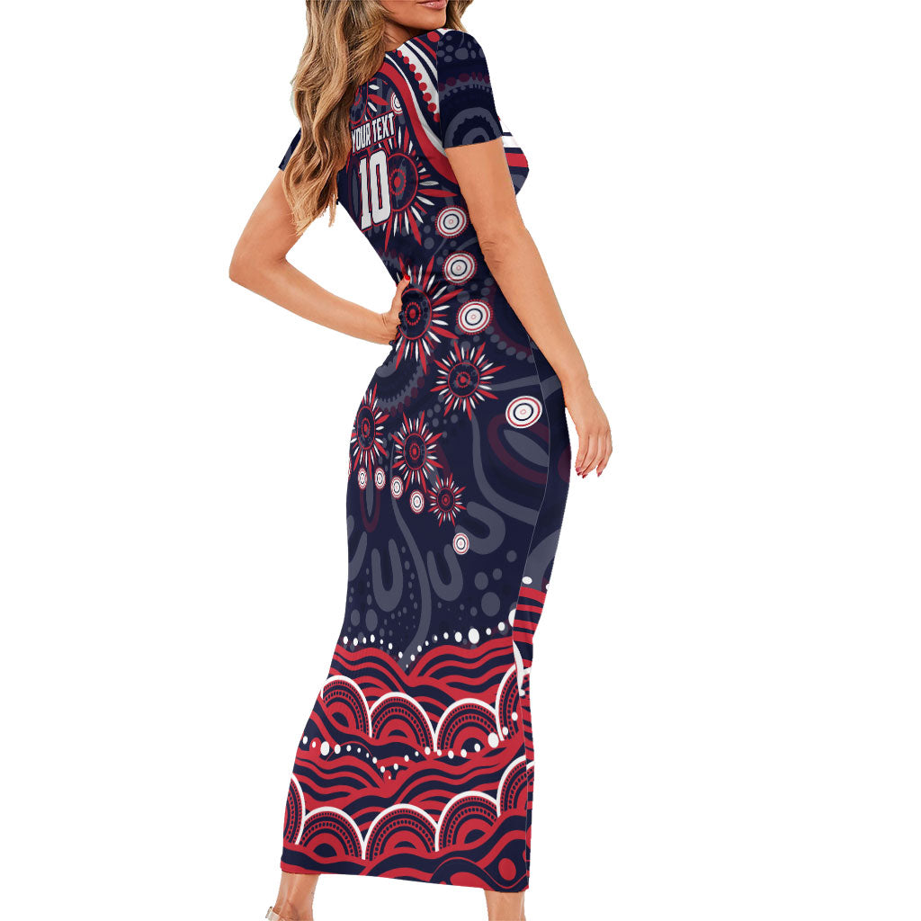Personalized Melbourne Demons Mascot Short Sleeve Bodycon Dress Aboriginal Dot Art - Dreamtime Football Mascot