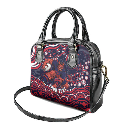 Personalized Melbourne Demons Mascot Shoulder Handbag Aboriginal Dot Art - Dreamtime Football Mascot