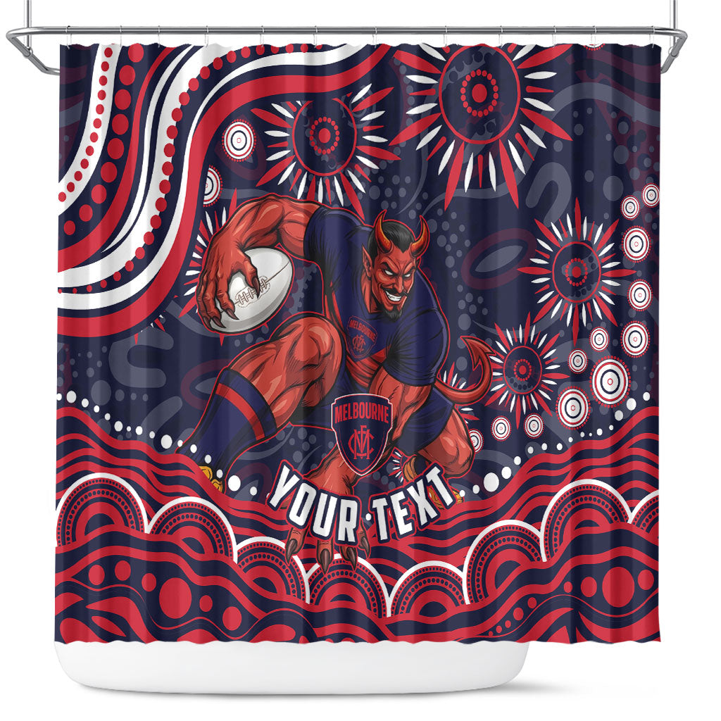 Personalized Melbourne Demons Mascot Shower Curtain Aboriginal Dot Art - Dreamtime Football Mascot