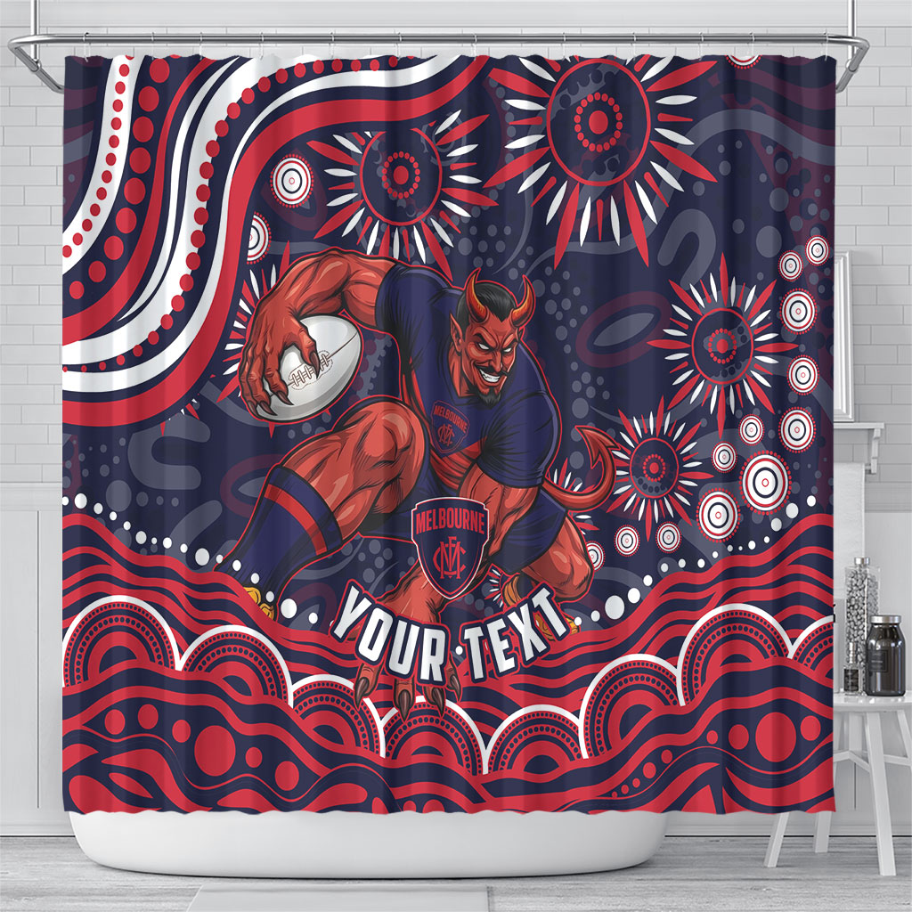 Personalized Melbourne Demons Mascot Shower Curtain Aboriginal Dot Art - Dreamtime Football Mascot