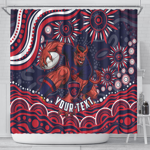 Personalized Melbourne Demons Mascot Shower Curtain Aboriginal Dot Art - Dreamtime Football Mascot