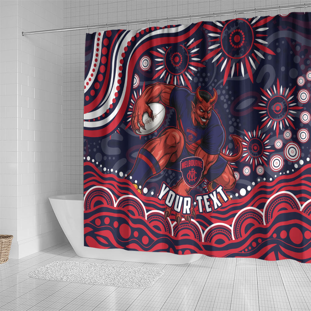 Personalized Melbourne Demons Mascot Shower Curtain Aboriginal Dot Art - Dreamtime Football Mascot