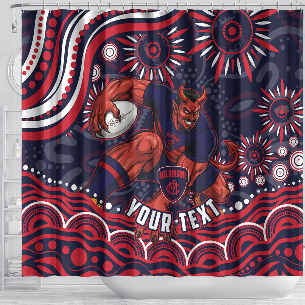 Personalized Melbourne Demons Mascot Shower Curtain Aboriginal Dot Art - Dreamtime Football Mascot