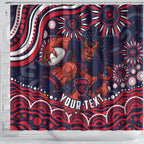 Personalized Melbourne Demons Mascot Shower Curtain Aboriginal Dot Art - Dreamtime Football Mascot