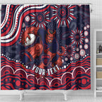 Personalized Melbourne Demons Mascot Shower Curtain Aboriginal Dot Art - Dreamtime Football Mascot