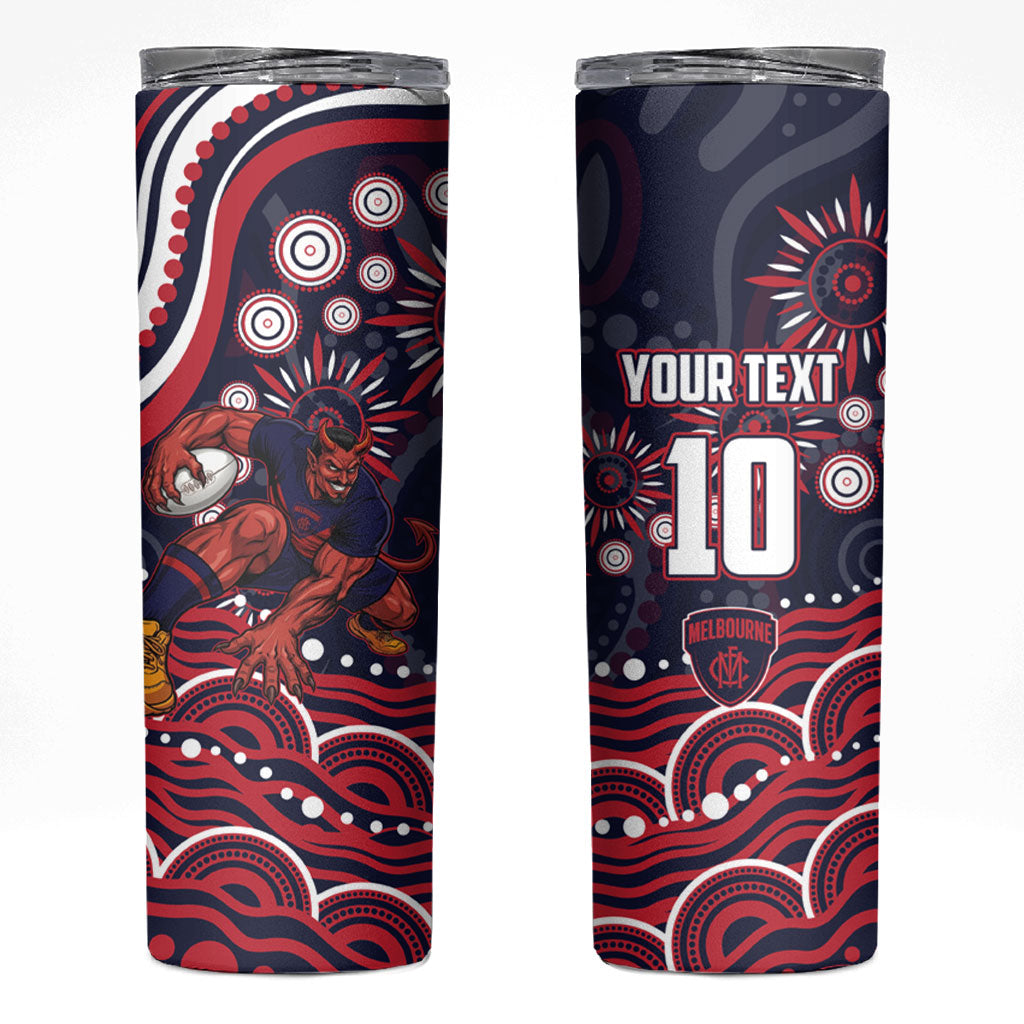Personalized Melbourne Demons Mascot Skinny Tumbler Aboriginal Dot Art - Dreamtime Football Mascot