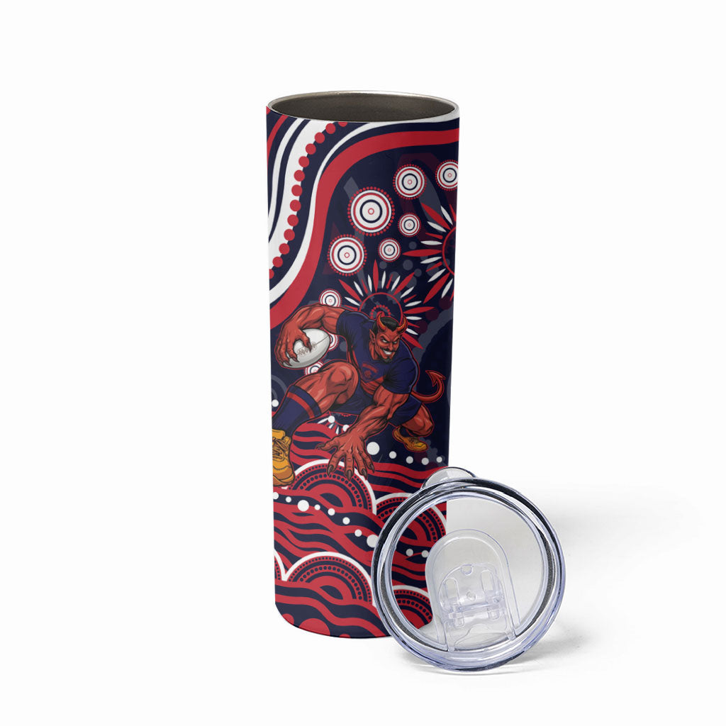 Personalized Melbourne Demons Mascot Skinny Tumbler Aboriginal Dot Art - Dreamtime Football Mascot