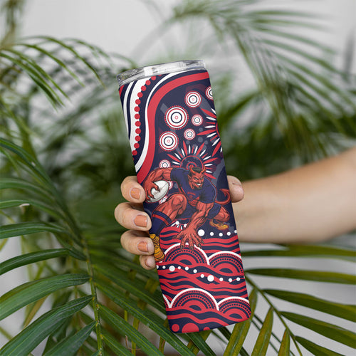 Personalized Melbourne Demons Mascot Skinny Tumbler Aboriginal Dot Art - Dreamtime Football Mascot