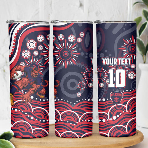 Personalized Melbourne Demons Mascot Skinny Tumbler Aboriginal Dot Art - Dreamtime Football Mascot