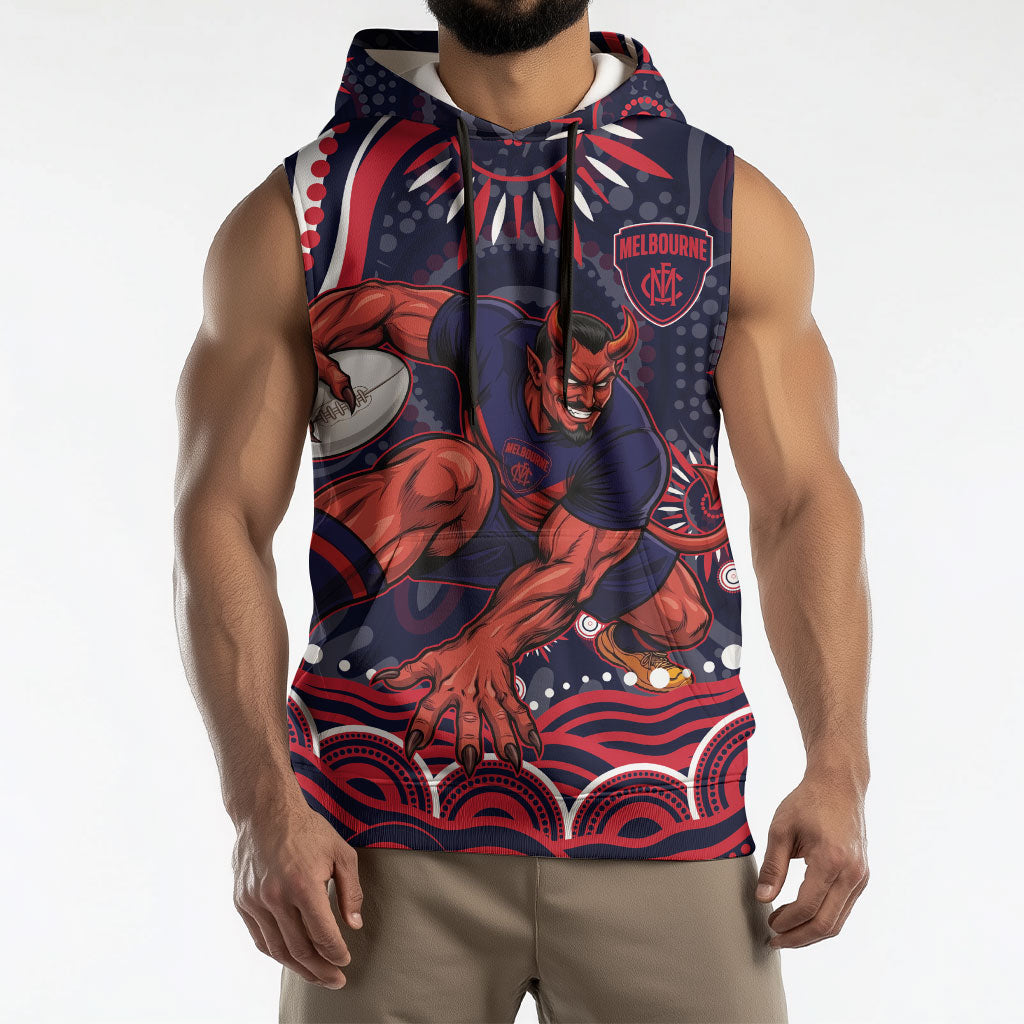 Personalized Melbourne Demons Mascot Sleeveless Hoodie Aboriginal Dot Art - Dreamtime Football Mascot