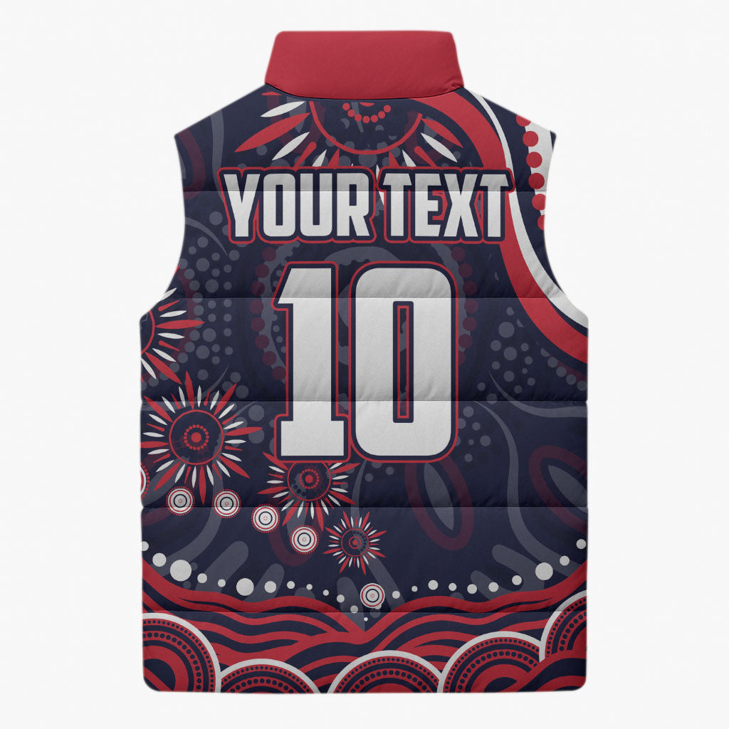 Personalized Melbourne Demons Mascot Sleeveless Puffer Jacket Aboriginal Dot Art - Dreamtime Football Mascot