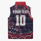 Personalized Melbourne Demons Mascot Sleeveless Puffer Jacket Aboriginal Dot Art - Dreamtime Football Mascot