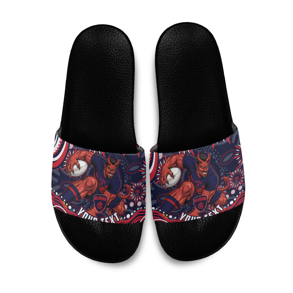 Personalized Melbourne Demons Mascot Slide Sandals Aboriginal Dot Art - Dreamtime Football Mascot