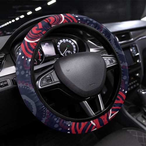 Melbourne Demons Mascot Steering Wheel Cover Aboriginal Dot Art - Dreamtime Football Mascot