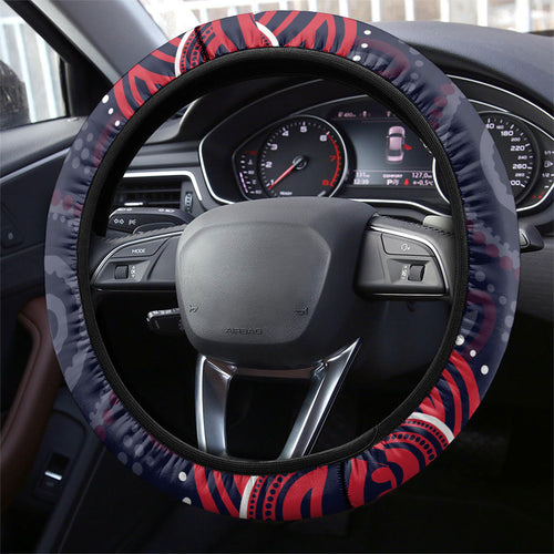 Melbourne Demons Mascot Steering Wheel Cover Aboriginal Dot Art - Dreamtime Football Mascot
