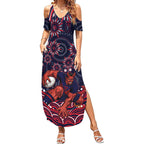 Personalized Melbourne Demons Mascot Summer Maxi Dress Aboriginal Dot Art - Dreamtime Football Mascot