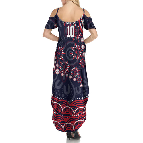 Personalized Melbourne Demons Mascot Summer Maxi Dress Aboriginal Dot Art - Dreamtime Football Mascot