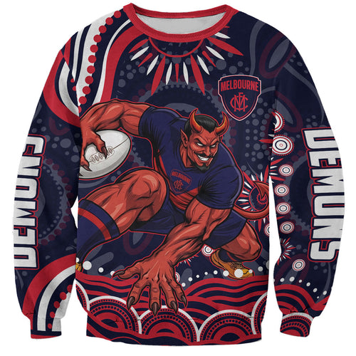 Personalized Melbourne Demons Mascot Sweatshirt Aboriginal Dot Art - Dreamtime Football Mascot