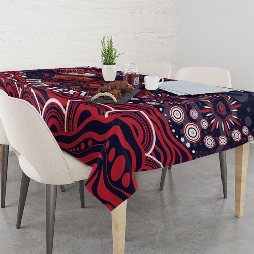 Personalized Melbourne Demons Mascot Tablecloth Aboriginal Dot Art - Dreamtime Football Mascot