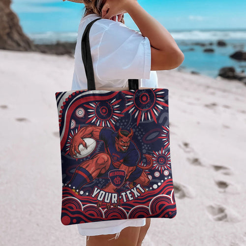 Personalized Melbourne Demons Mascot Tote Bag Aboriginal Dot Art - Dreamtime Football Mascot