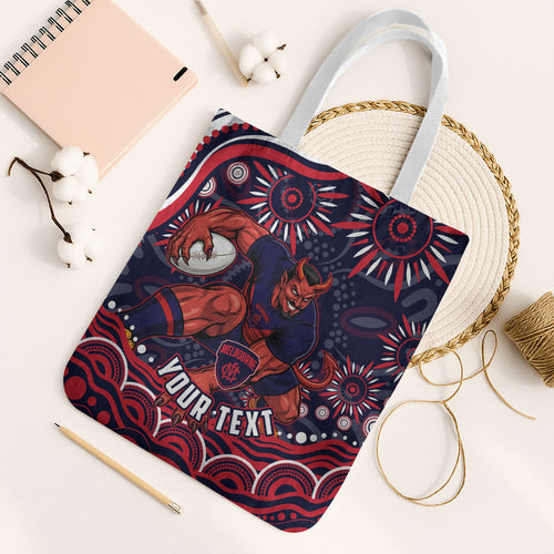 Personalized Melbourne Demons Mascot Tote Bag Aboriginal Dot Art - Dreamtime Football Mascot