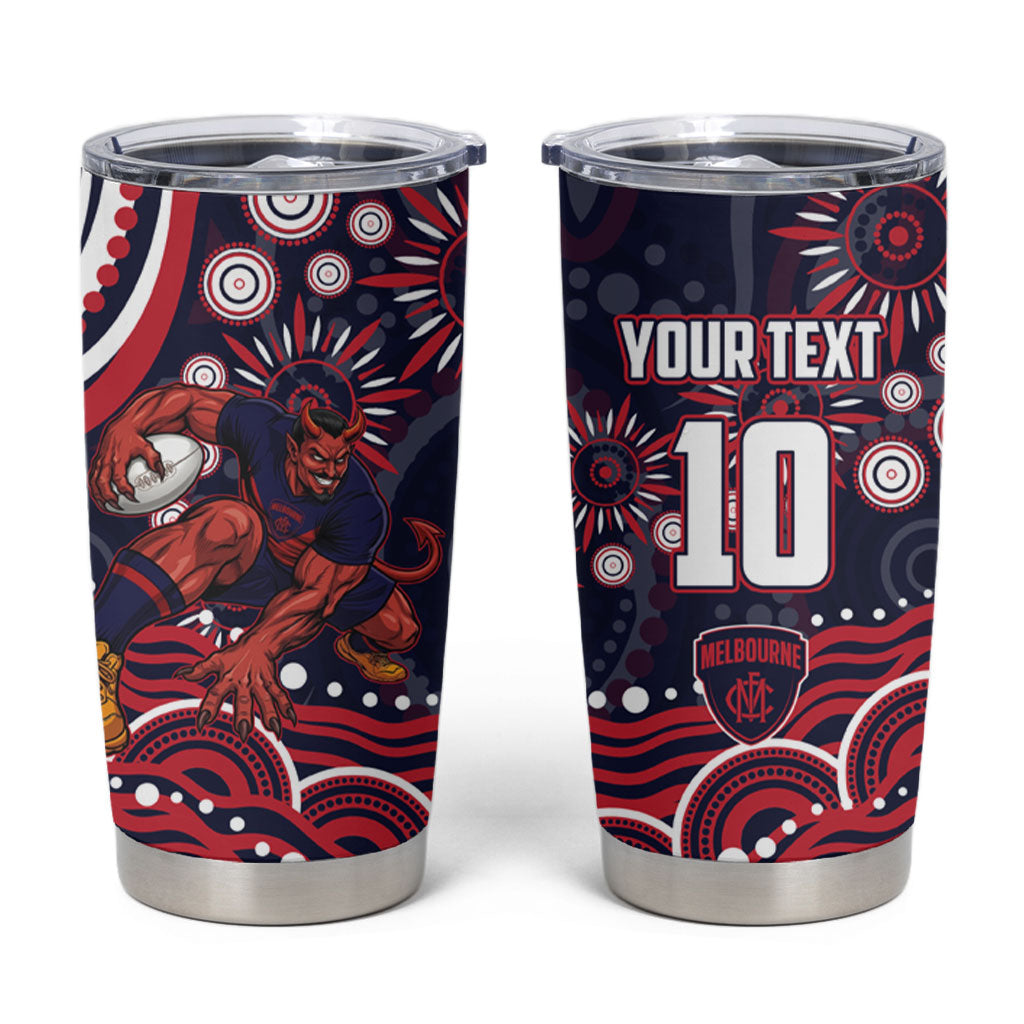 Personalized Melbourne Demons Mascot Tumbler Cup Aboriginal Dot Art - Dreamtime Football Mascot