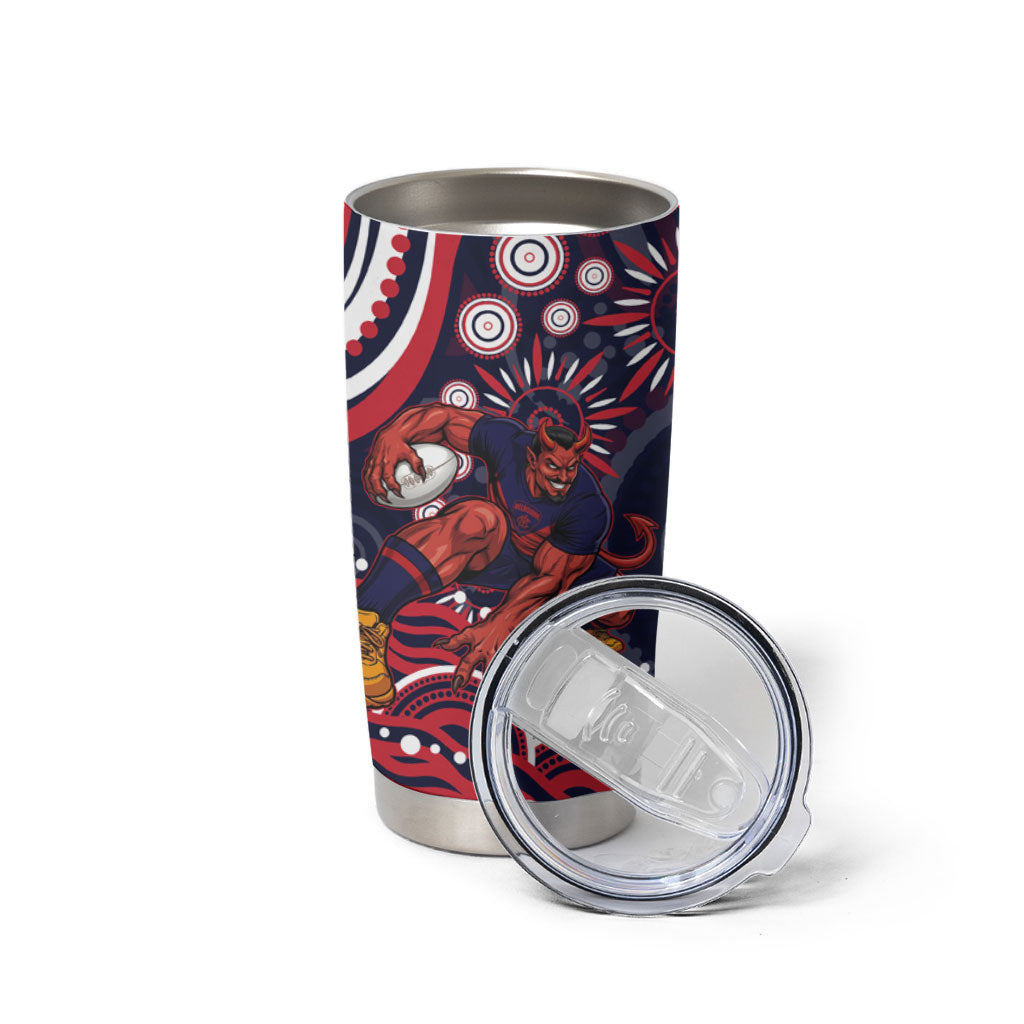 Personalized Melbourne Demons Mascot Tumbler Cup Aboriginal Dot Art - Dreamtime Football Mascot