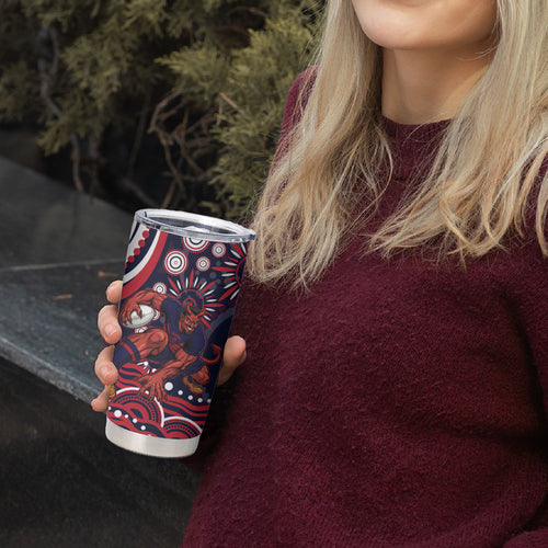 Personalized Melbourne Demons Mascot Tumbler Cup Aboriginal Dot Art - Dreamtime Football Mascot