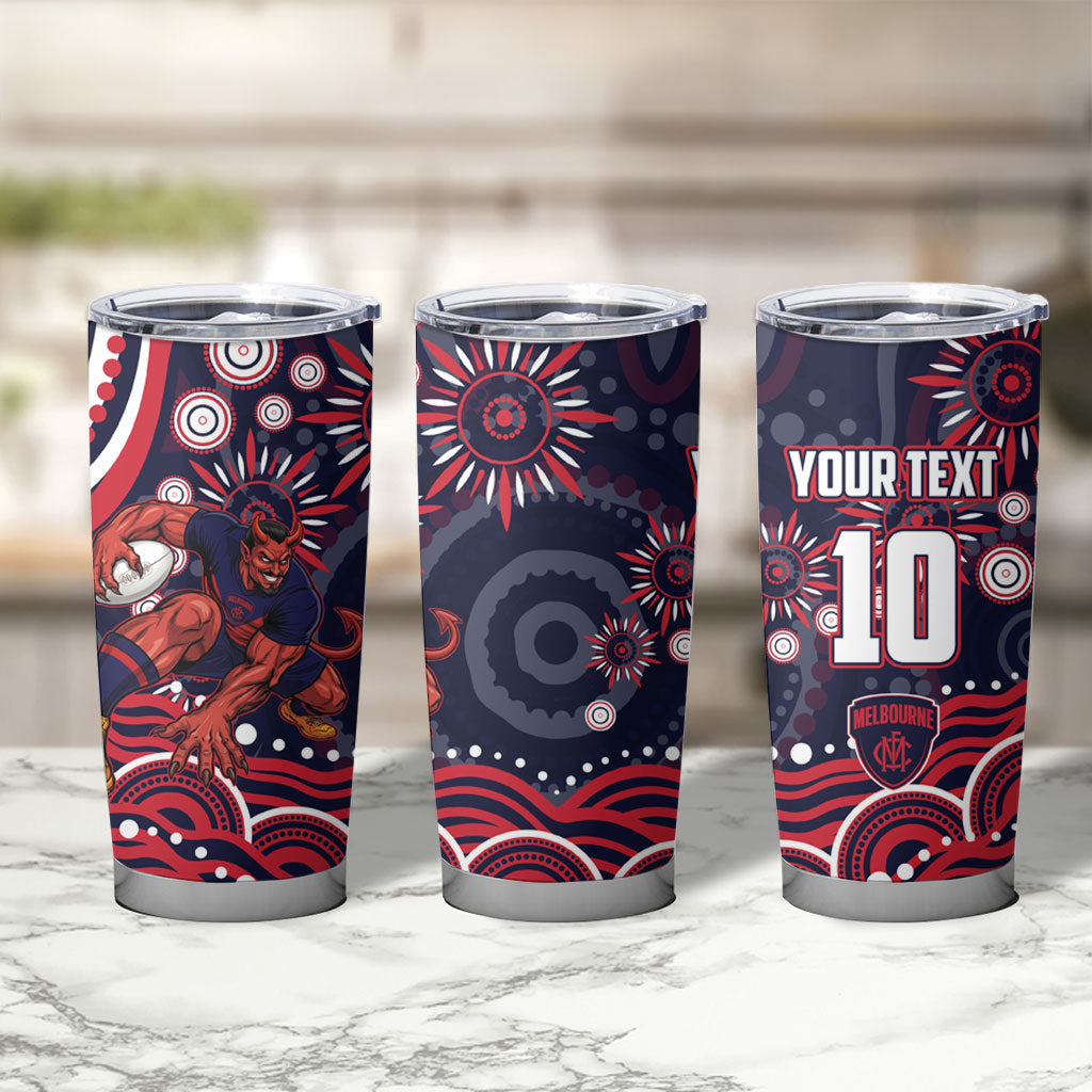 Personalized Melbourne Demons Mascot Tumbler Cup Aboriginal Dot Art - Dreamtime Football Mascot