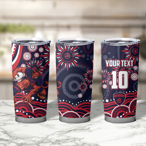 Personalized Melbourne Demons Mascot Tumbler Cup Aboriginal Dot Art - Dreamtime Football Mascot