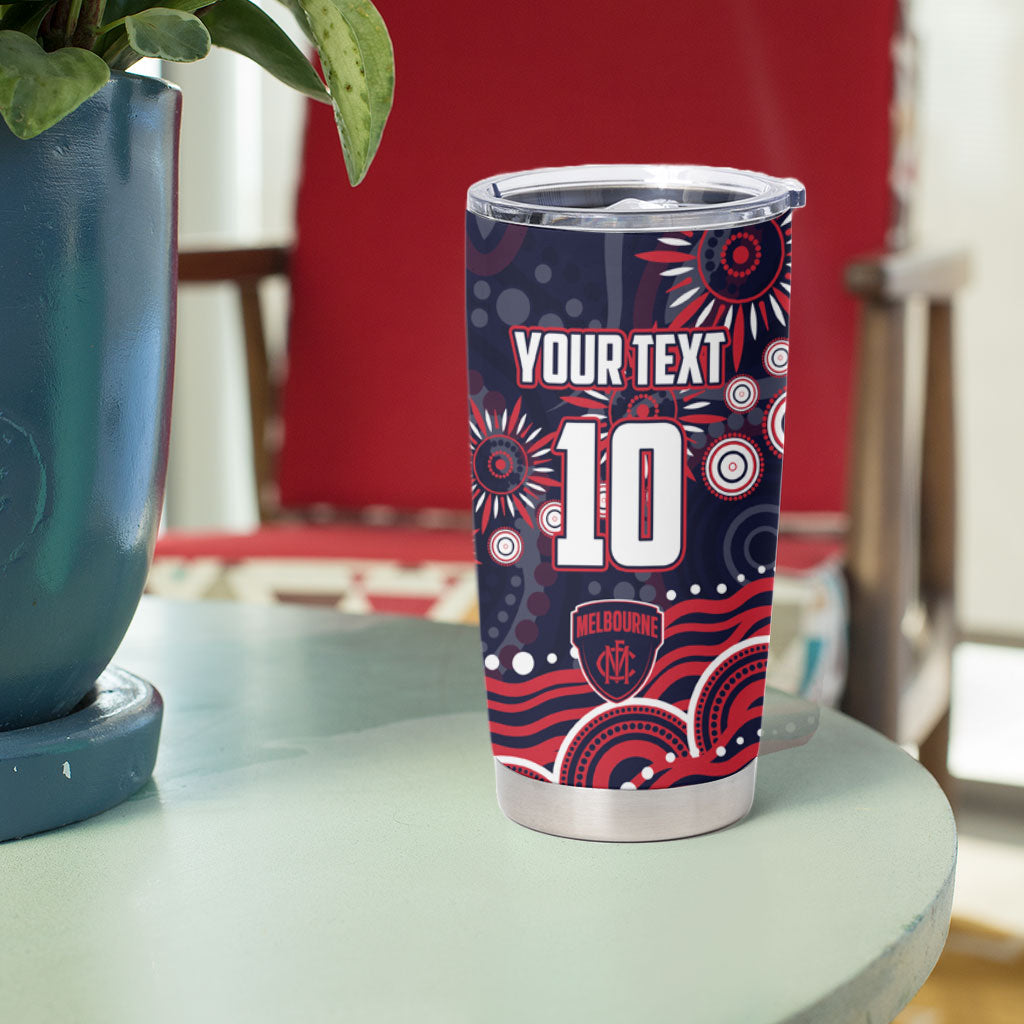 Personalized Melbourne Demons Mascot Tumbler Cup Aboriginal Dot Art - Dreamtime Football Mascot