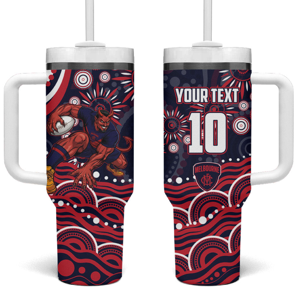 Personalized Melbourne Demons Mascot Tumbler With Handle Aboriginal Dot Art - Dreamtime Football Mascot