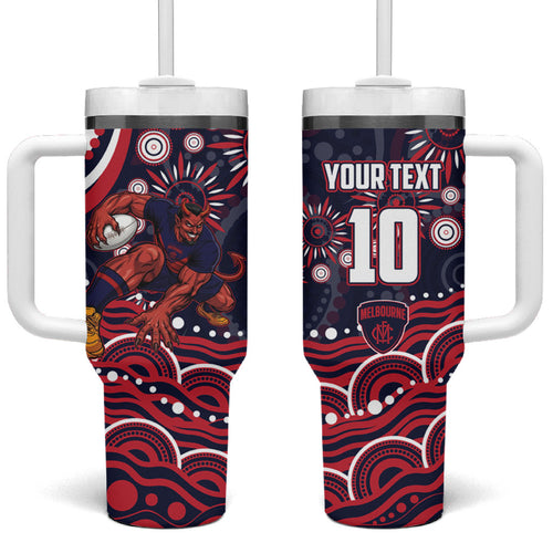 Personalized Melbourne Demons Mascot Tumbler With Handle Aboriginal Dot Art - Dreamtime Football Mascot