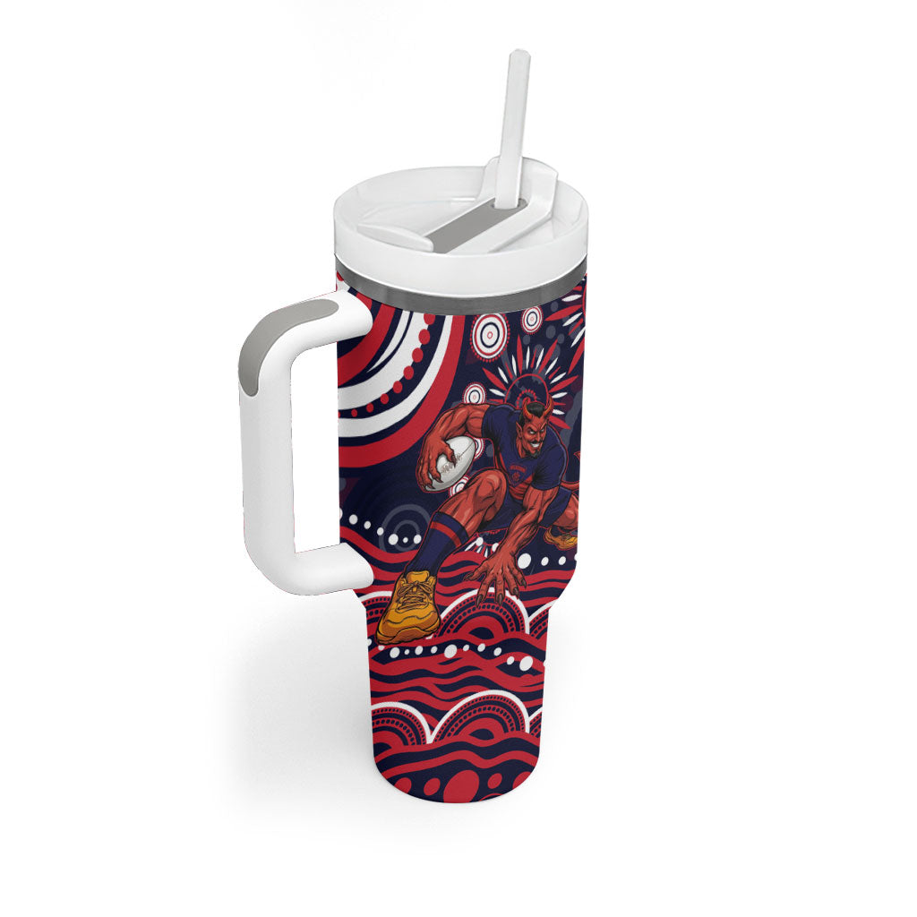 Personalized Melbourne Demons Mascot Tumbler With Handle Aboriginal Dot Art - Dreamtime Football Mascot