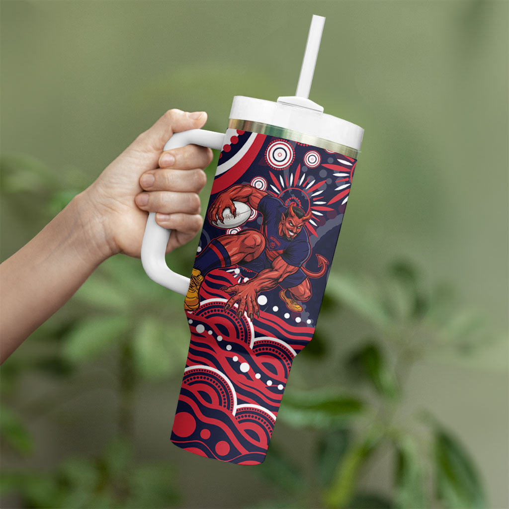 Personalized Melbourne Demons Mascot Tumbler With Handle Aboriginal Dot Art - Dreamtime Football Mascot