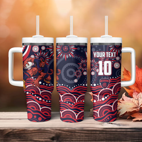 Personalized Melbourne Demons Mascot Tumbler With Handle Aboriginal Dot Art - Dreamtime Football Mascot