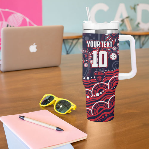 Personalized Melbourne Demons Mascot Tumbler With Handle Aboriginal Dot Art - Dreamtime Football Mascot