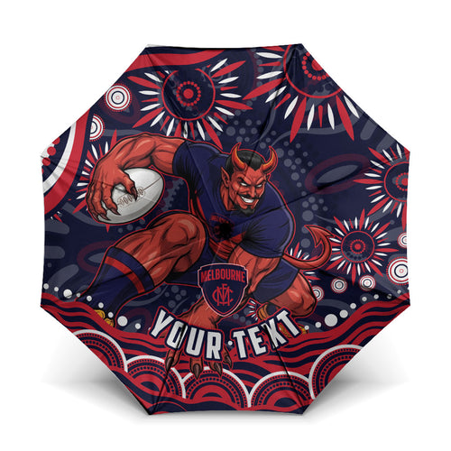 Personalized Melbourne Demons Mascot Umbrella Aboriginal Dot Art - Dreamtime Football Mascot