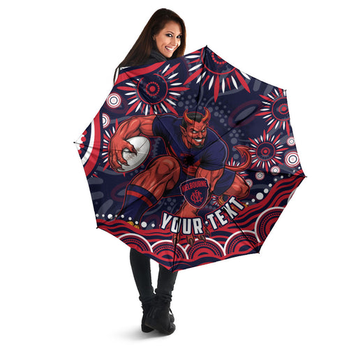 Personalized Melbourne Demons Mascot Umbrella Aboriginal Dot Art - Dreamtime Football Mascot