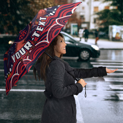 Personalized Melbourne Demons Mascot Umbrella Aboriginal Dot Art - Dreamtime Football Mascot
