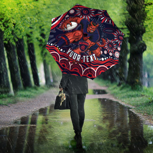 Personalized Melbourne Demons Mascot Umbrella Aboriginal Dot Art - Dreamtime Football Mascot