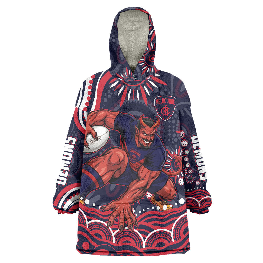 Personalized Melbourne Demons Mascot Wearable Blanket Hoodie Aboriginal Dot Art - Dreamtime Football Mascot