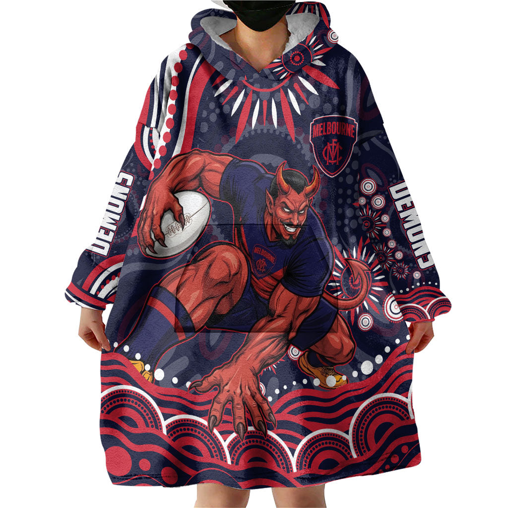 Personalized Melbourne Demons Mascot Wearable Blanket Hoodie Aboriginal Dot Art - Dreamtime Football Mascot