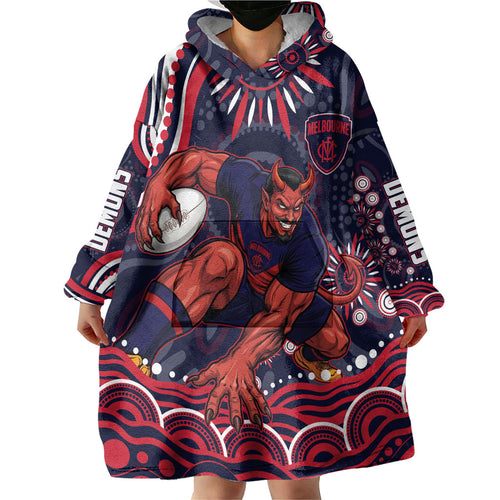 Personalized Melbourne Demons Mascot Wearable Blanket Hoodie Aboriginal Dot Art - Dreamtime Football Mascot