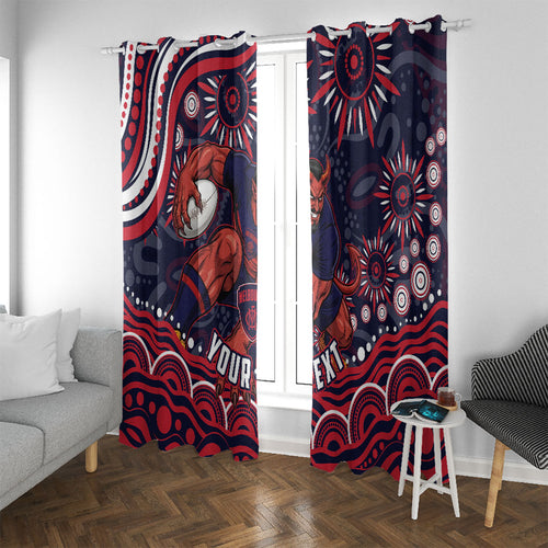 Personalized Melbourne Demons Mascot Window Curtain Aboriginal Dot Art - Dreamtime Football Mascot