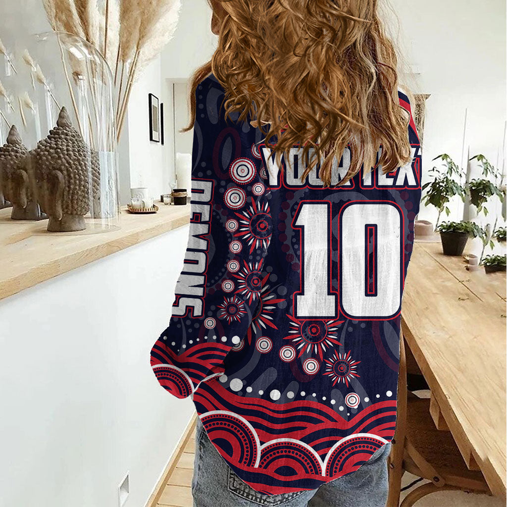 Personalized Melbourne Demons Mascot Women Casual Shirt Aboriginal Dot Art - Dreamtime Football Mascot