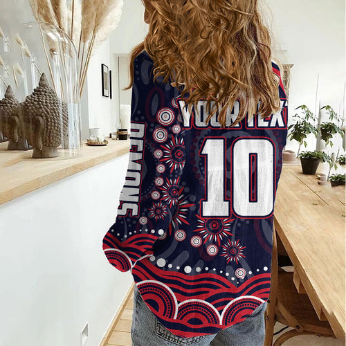 Personalized Melbourne Demons Mascot Women Casual Shirt Aboriginal Dot Art - Dreamtime Football Mascot