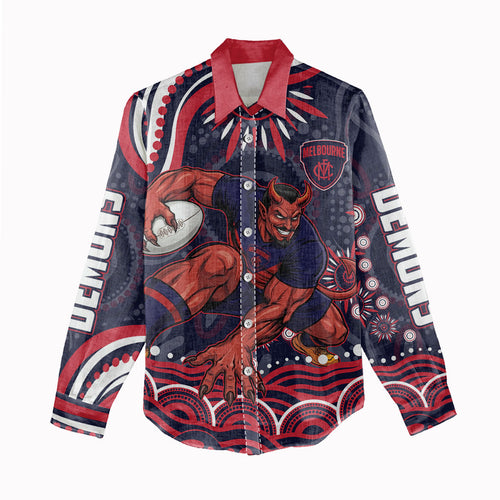 Personalized Melbourne Demons Mascot Women Casual Shirt Aboriginal Dot Art - Dreamtime Football Mascot